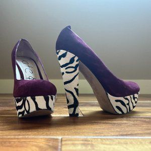 Kate & Mel Purple Suede and Zebra Platform Heel